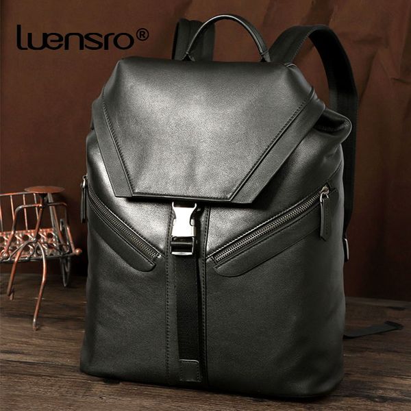 

string backpack men genuine leather backpacks teenager boys school bag for 15.6 inch lapbackpack anti-theft travel bag