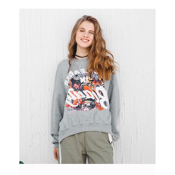 

women designer fashion hoodies 2019 brand casual worn-out print crew neck hoodie ladies luxury solid color clothing, Black