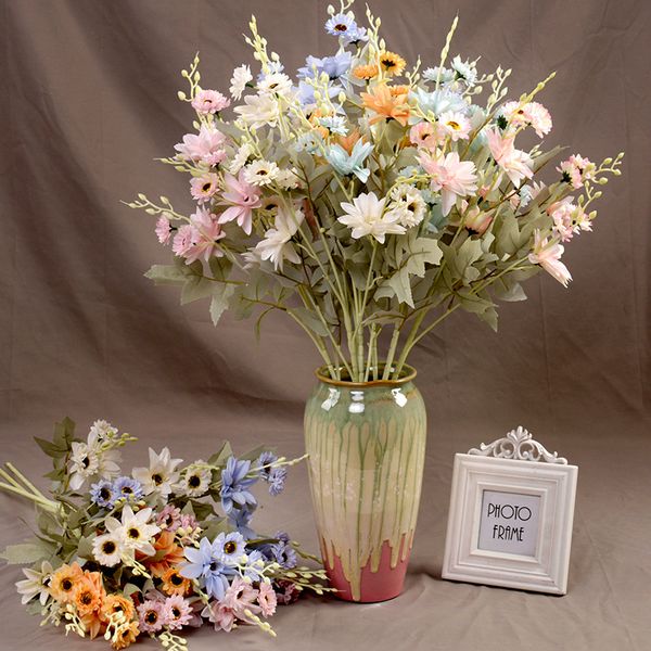 

5pcs/lot simulation 5 forks dahlia faux silk flower for home decoration wedding flower arrangement landscaping fake flower decoration wreath