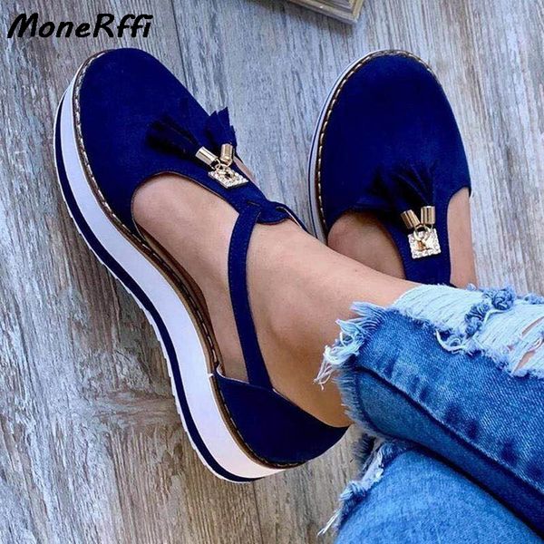 

new women summer sandals fashion buckle strap solid fringe cover heel flat flatform heel casual ladies plus size sandals, Black