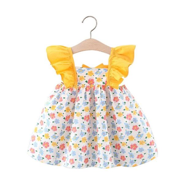

dfxd 2020 summer infant clothes baby dress flower print sleeveless sling princess dress new fashion girl vest outfit 6m-3m, Red;yellow