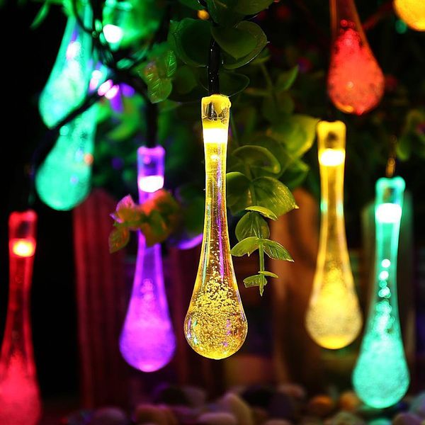 

led solar powered water drop string lights christmas decor holiday lighting courtyard garden decoration waterproof led string lights