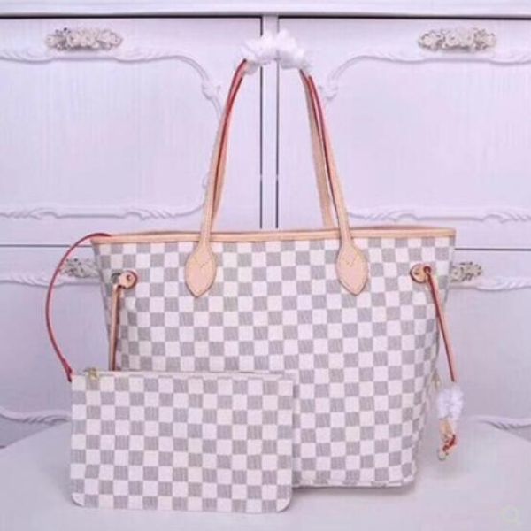 

women shopping bag luxury boutique fashion brand genuine leather lattice original ladies large capacity shoulder handbag a set of two bag