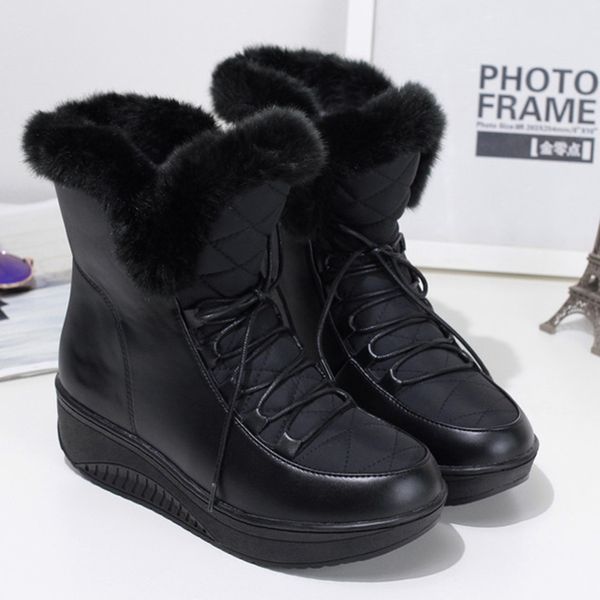 

2019 winter new snow boots platform women's shoes waterproof ankle boots lace up fur warm waterproof ladies shoes white black
