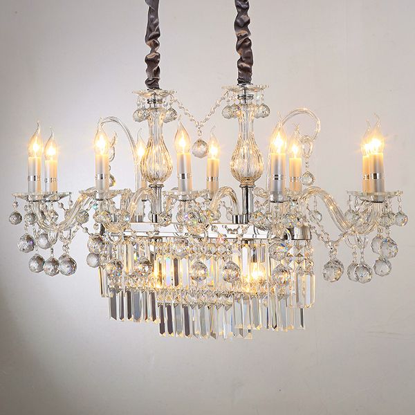 Lindo Retângulo candelabro de cristal luminária E14 E12 Luzes de vidro Candelabro Iluminação Luster de suspensão de jantar Sala de queda de teto Lam MYY