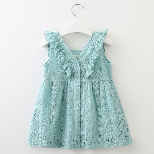 

baby girls dress new kids fashion lace v neck buttons petal sleeve cute princess dress summer children party dresses 3 colors, Red;yellow