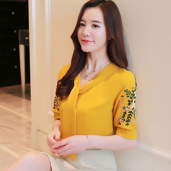 

женщины одежда блузка женщины офис женщины леди рубашка шифоновая блузка с коротким рукавом лето tops плюс размер 2019 одежда blusas 0029 30, White