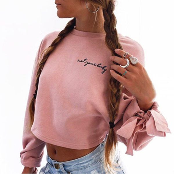 

women's hoodies & sweatshirts fashion women bowknot long sleeve round neck crop white pink short spring outfits, Black