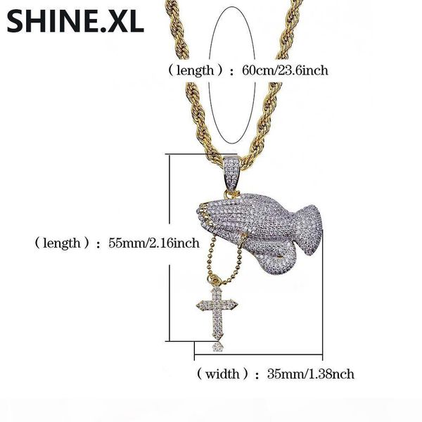 

хип-хоп ретро крест молиться ожерелье ручной подвеска iced out кубический циркон gold chain для мужчин подарочные idear, Silver