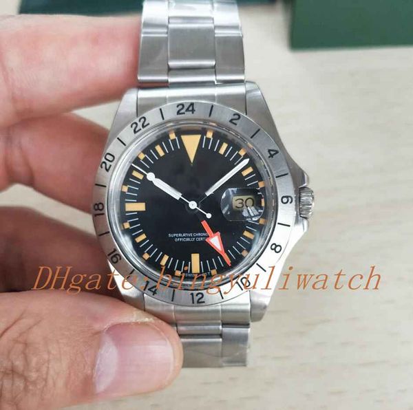

bp factory vintage edition r-gmt 1972 1655 model exp lorer ii stainless steel asia 2813 automatic with date display men watch, Slivery;brown