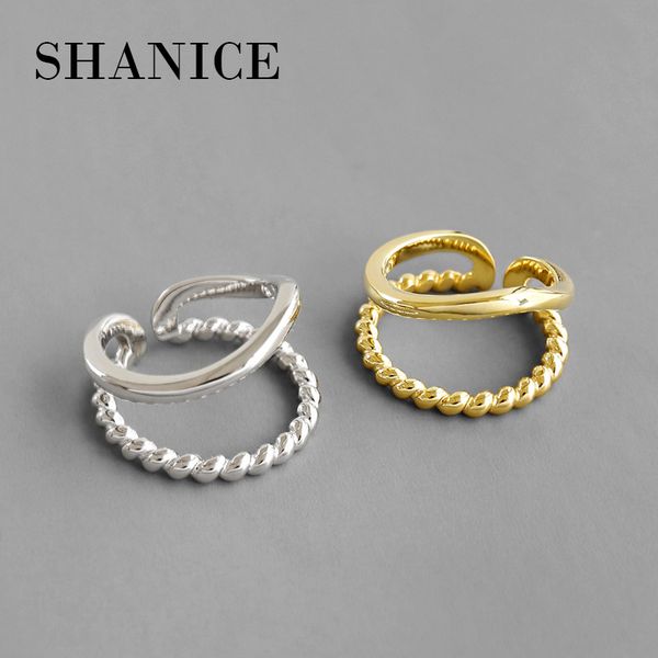 

shanice золото серебро цвет 100% стерлингового серебра 925 ins простой двойной блеск твист женский открытый кольцо личность дикий кольцо, Slivery;golden