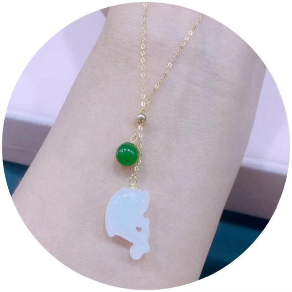 

zhe ru jewelry 18k gold inlaid with natural hetian white jade first-class white run dolphin clavicle chain elegant female models, Silver