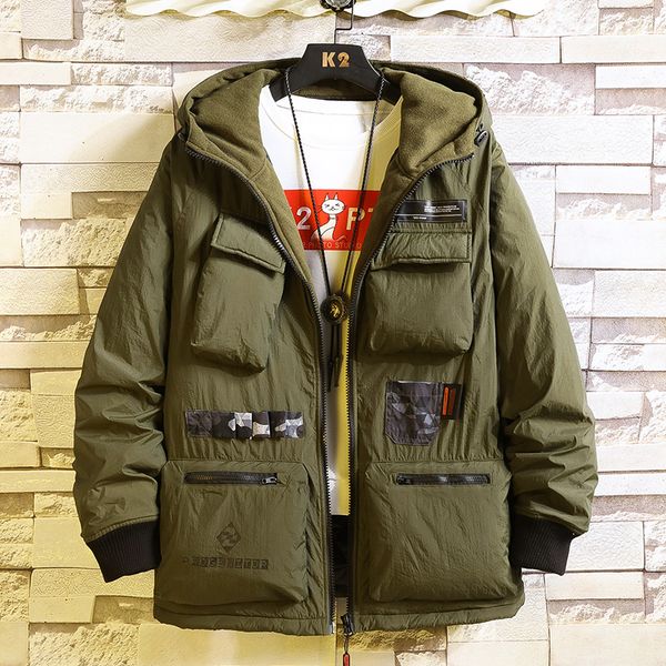 

men's new 2019 winter outdoor hooded warm thick jacket parkas casual trench coat windbreaker, Black