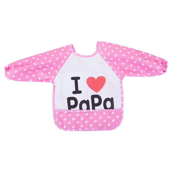 

Lovey Cartoon Infant Toddler Baby Waterproof Sleeved Bib Child Feeding Smock Apron Pink - I Love PaPa