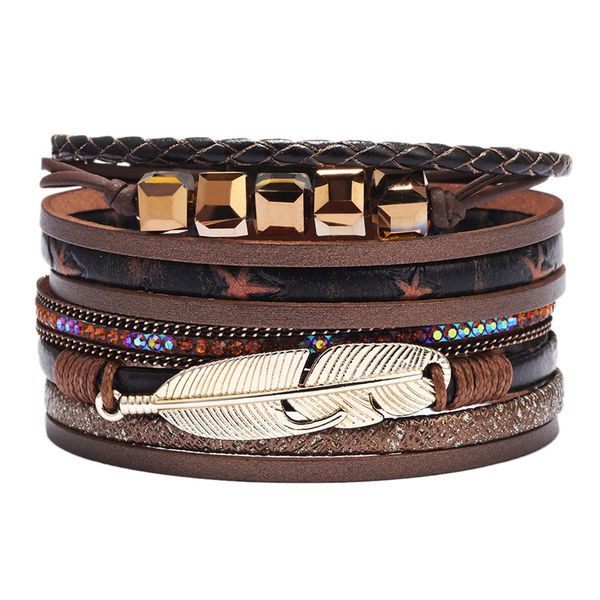 

bracelets men and women european and american fashion alloy feather multicolor bracelets leather wristbands wrap multi, Black