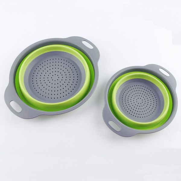 

durable collapsible colander strainer kitchen fruit filter basket round green s + l