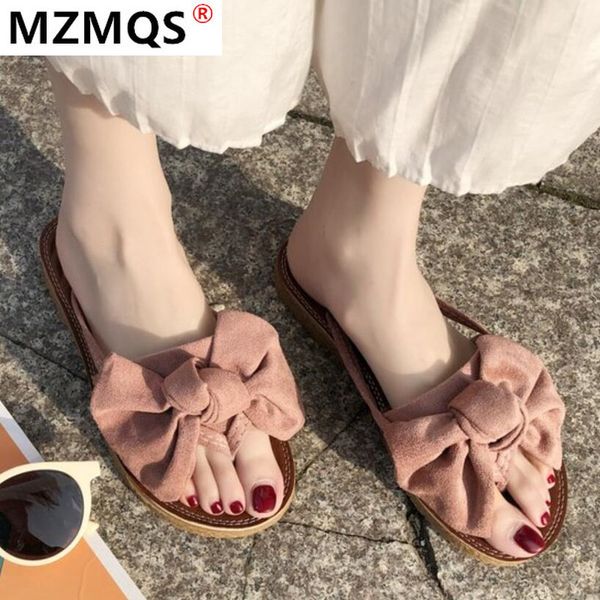 

2020 new shoes woman women fashion solid color bow tie flat heel sandals slipper beach flip flops shoes zapatos de mujer, Black