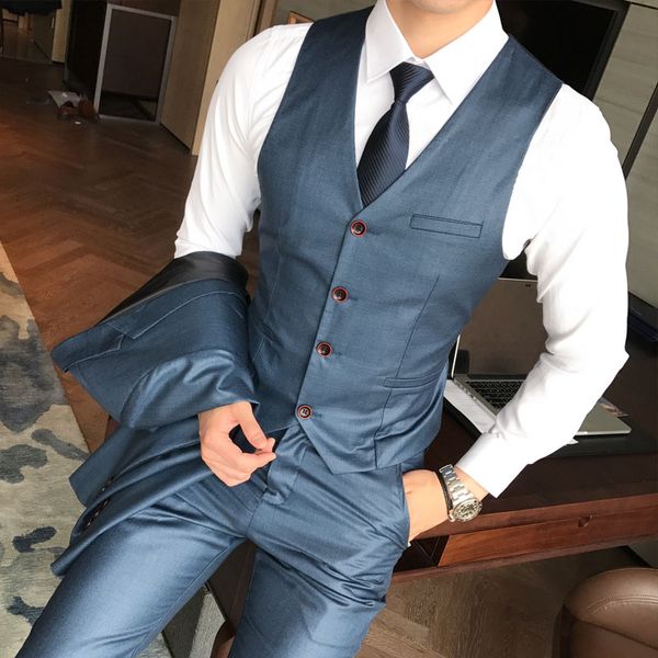 Acheter 2018 Costumes Pour Hommes Vestes Pantalons Gilets Bleu Gris Kaki Business Banquet De Mariage Hommes Slim Grande Taille 4xl 5xl Vente