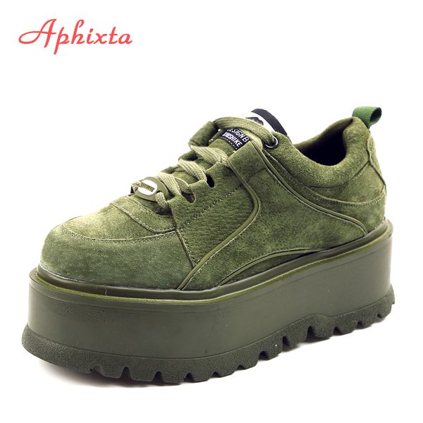 

aphixta platform lace-up ankle winter shoes women boots height increasing ladies shoes cow suede down fashion boot y200114, Black