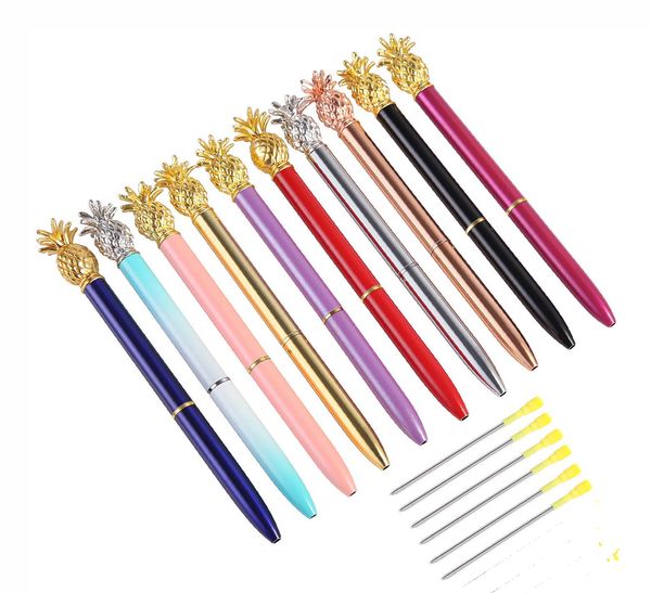 

2020 new designer creative pineapple head metal ballpoint pens fashion luxury pen chrismas gift wedding office school wrinting tool, Blue;orange