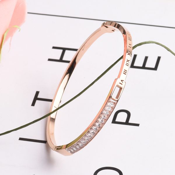 

korean fashion roman text diamond titanium steel bracelet female new rose gold zircon stainless steel buckle bracelet, Black