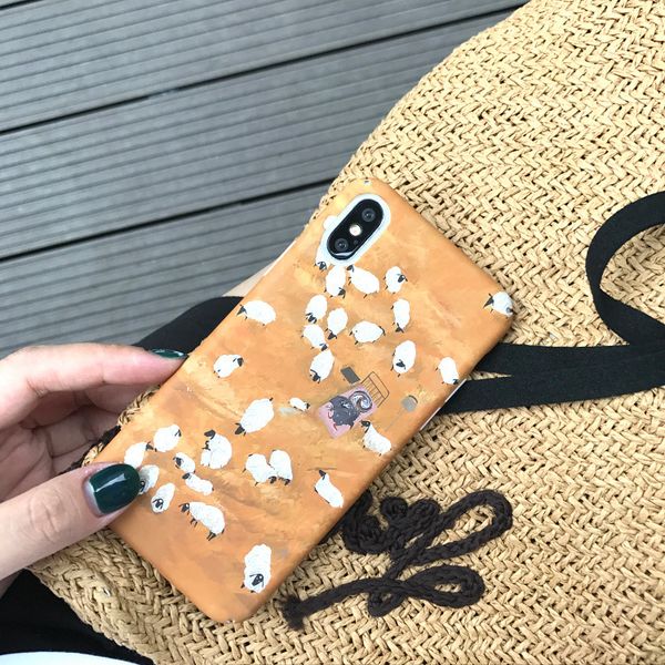 

retro oil painting phone cases counting sheep for iphone xs max pc matte hard cell phone case for iphone 6 7 8 plus