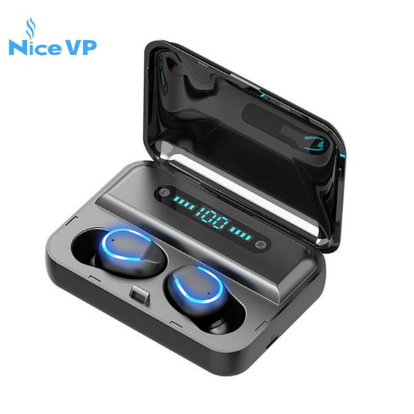 

f9-5 tws bluetooth earphones mini led display headphones stero sound 2000mah power bank wireless headsets sport with microphone