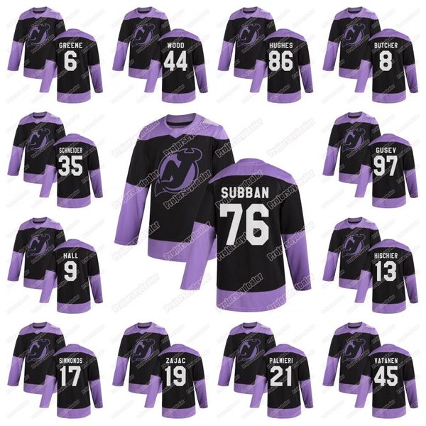 

youth new jersey devils fights cancer practice black jersey nikita gusev jack hughes p.k.subban taylor hall cory schneider nico hischier, Black;red