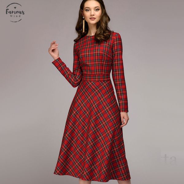 

women vintage plaid printed a line sashes party dress long sleeve elegant office lady dress 2020 vintage dresses winter new fashion dress, Black;gray