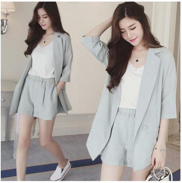 

summer pure color short suits for women stylish blazer & shorts female pant suit casual 2 piece set 2020 feminino, White