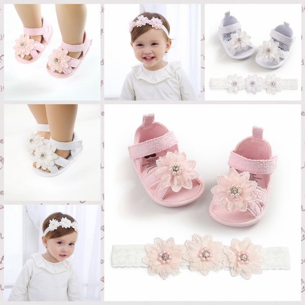 

toddler kids baby girls boys bowknot shoes +headband 2pcs lace floral soft shoes spring first walkers 0-18m1