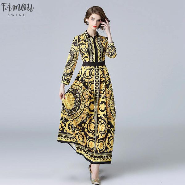 

fashion runway dress womens long sleeve crystal autumn floral elegant printed vintage dresses drop shipping, Black;gray