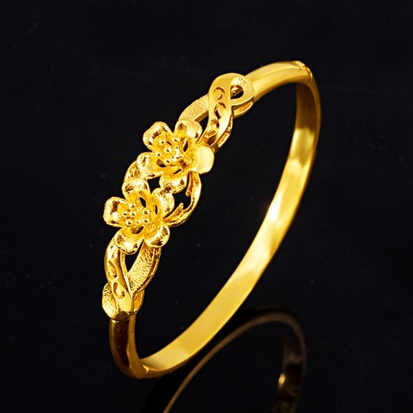 

2-flower design finework wedding bridal womens bangle 18k yellow gold filled classic beautiful female openable bangle bracelet gift, Black