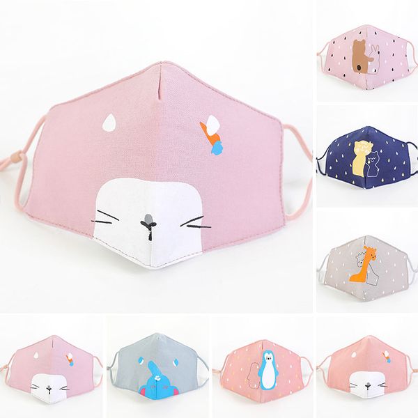 

100 pcs ice silk kids face mask anti-pollution boy girls cartoon cotton face mask kids anti-dust breathable earloop washable face mask