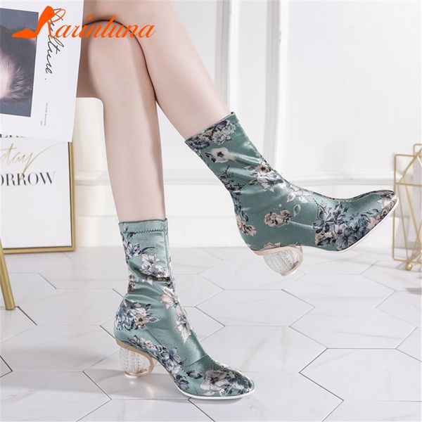 

karinluna new fashion embroidered mid calf boots woman shoes strange style ins boots woman shoes women, Black