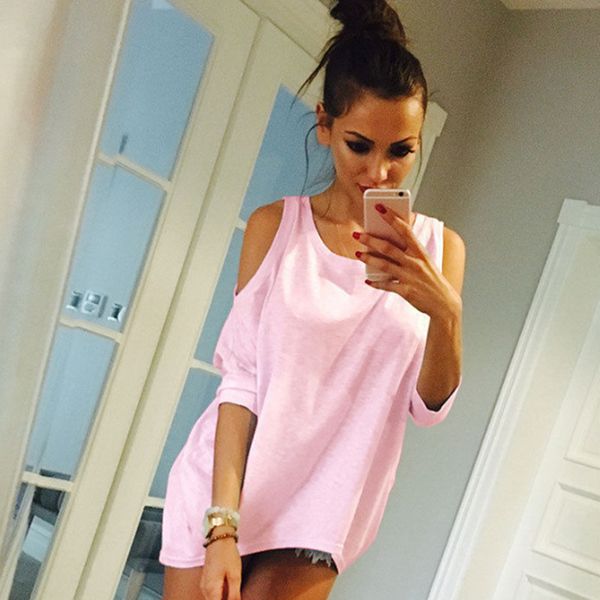 

женская дизайнер футболки женская футболка новые женщины моды плеча секси длинный tshirt женщин top тройники сыпучие плюс размер футболку, White