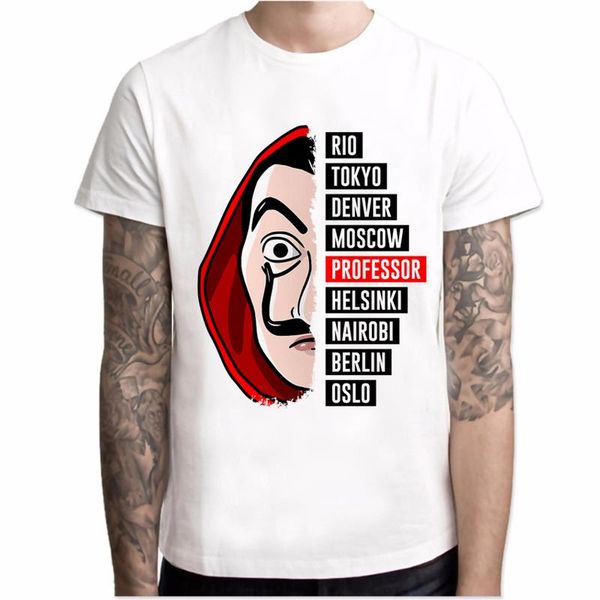 

мужчины забавного дизайн la casa de papel тенниска деньги heist тройники серия tv tshirts мужчины с коротким рукавом дом бумага футболки, White;black