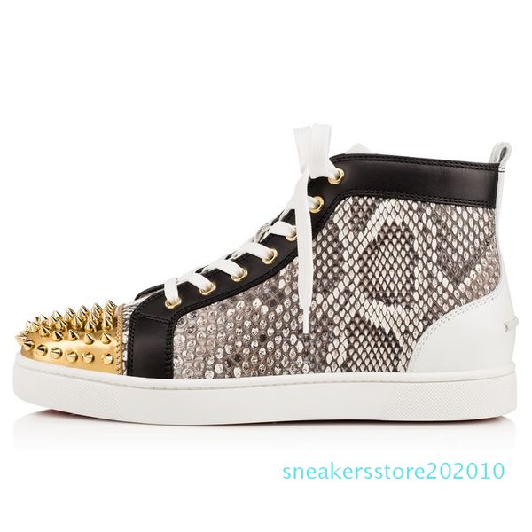 

подлинный box] предпочитают luxury party обувь шипы red bottom sneaker flat мужские high top шнуровке моды свадебного подарка день рождения, Black