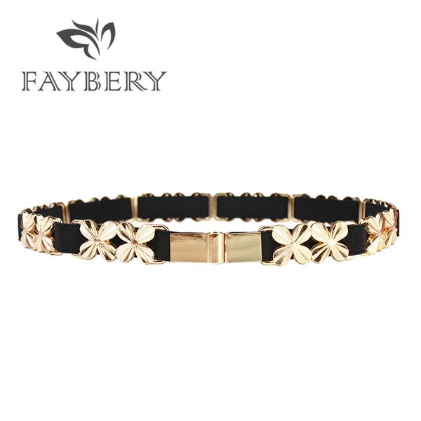 

thin golden belts for women beach dresses women's metal elastic modeling belts elegant gold female waist belt ceinture femme, Black;brown