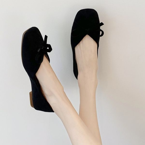 

2020 women's flat single flats female new spring bow square head casual footwear fashion classic shallows wild peas shoes j14-52, Black
