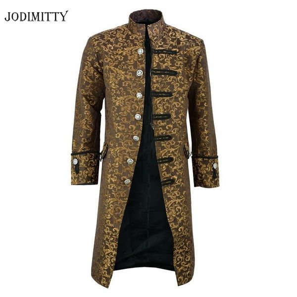 

jodimitty men edwardian steampunk trench coat frock outwear vintage overcoat medieval jacket cosplay costume, Tan;black