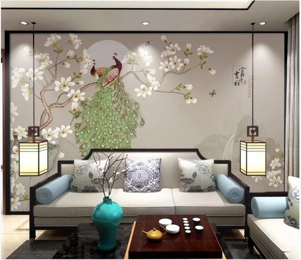 

wdbh custom p 3d wallpaper chinese style hand painted flowers and birds magnolia peacock decor 3d wall murals wallpaper for walls 3 d