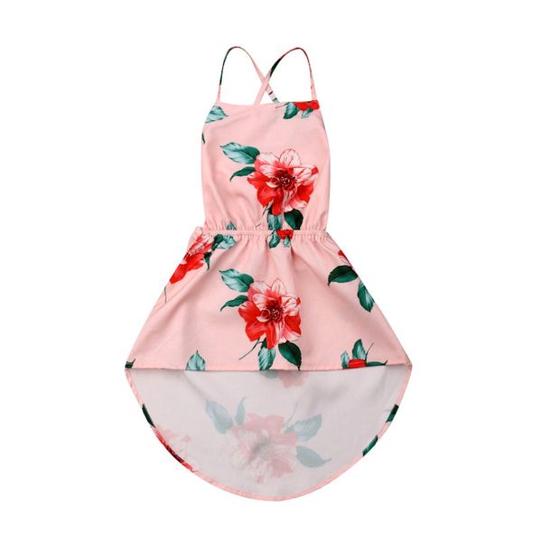 

summer toddler kids baby girls sleeveless clothes flower backless party dress, Red;yellow
