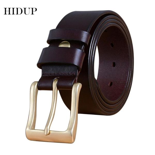 

hidup men's retro styles brass pin buckle metal belt jeans accessories design cow skin genuine leather belts nwj806, Black;brown