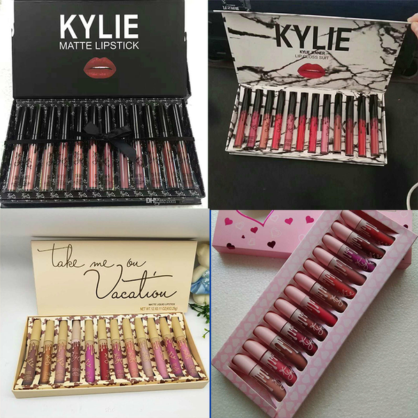 

2019 kylie 12pcs lipgloss lip gloss set kyshadow storm matte liquid lipsticks cosmetics fall & pink & brithday & take me on