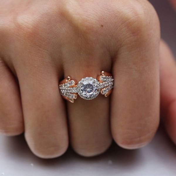 

new trendy rings engagement wedding diamond ring for lady women alloy female fine jewelry gift party, Slivery;golden
