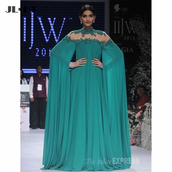 

muslim arabic long evening dresses with appliques beaded prom gown high neck prom dress chiffon long sleeves evening gowns, White;black
