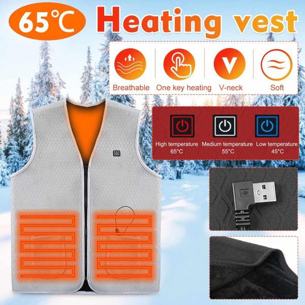 

m//xl men outdoor usb infrared heating vest jacket winter thermal heated clothing waistcoat sleeveless 65°c for sports hiking, Gray;blue