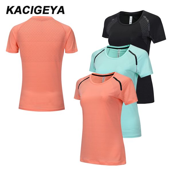 

yoga women gym sports short sleeves quick dry t shirt fitness running jogging breathable shirts workout 2019 female jersey, Black;red