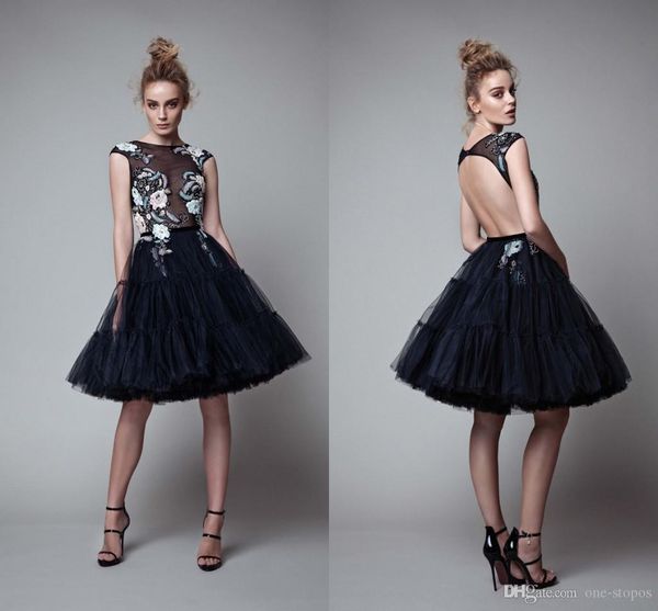 

berta 2020 black embroidery flowers short cocktail dresses open back layers tulle party gown mini prom evening homecoming wear